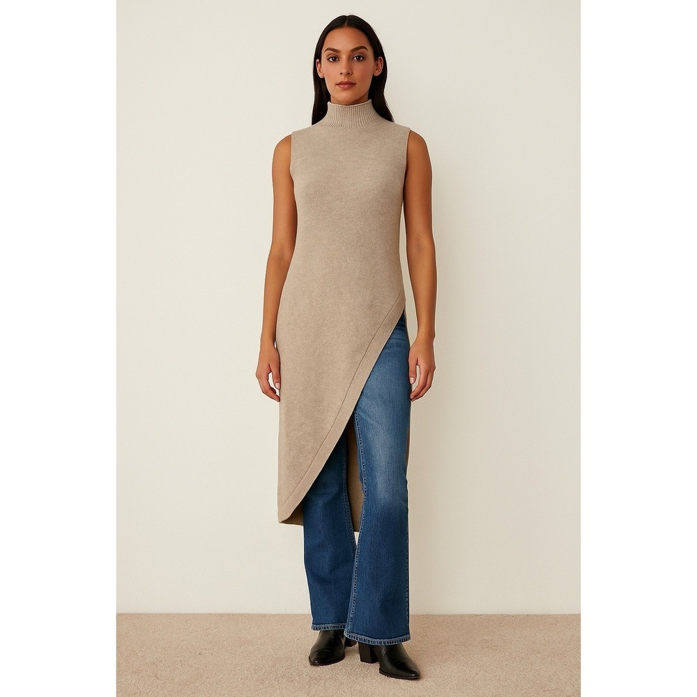 Dazy Mock Neck Sleeveless Knit Sweater Dress Top Medium Quiet Modest Neutral